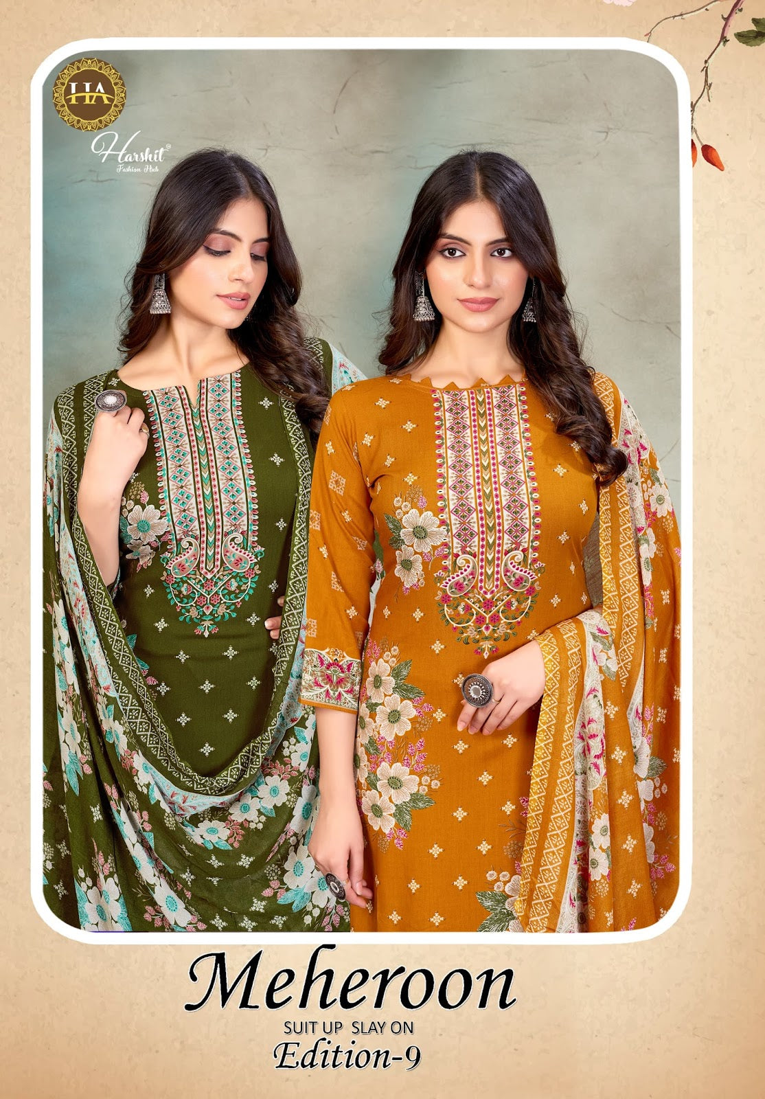 Meheroon Edition 9 Harshit Fashion Pure Viscose Karachi Salwar Suits Exporter