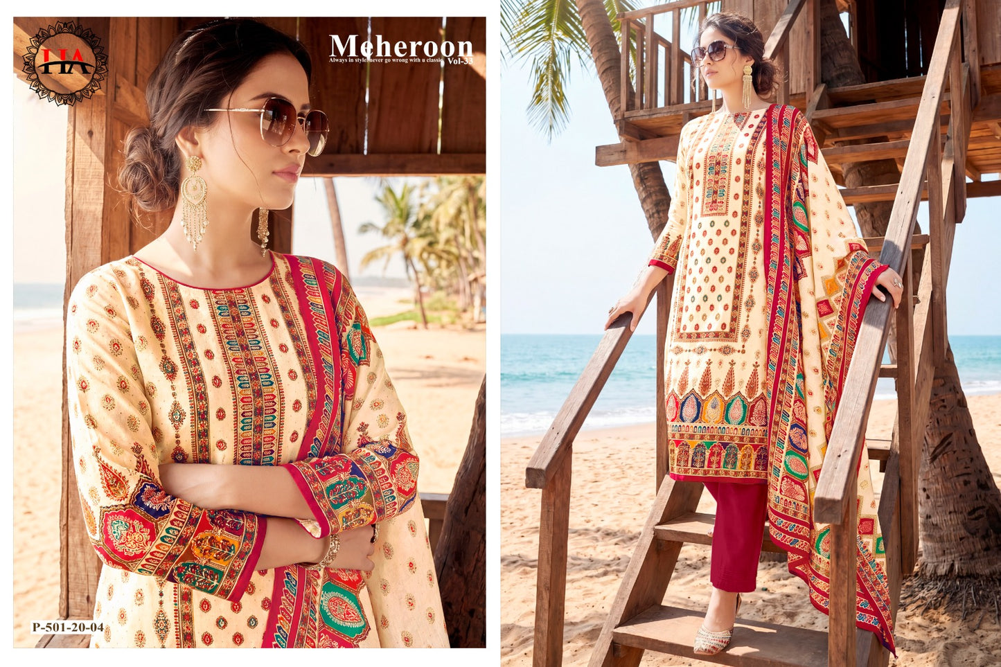 Meheroon Vol 33 Harshit Fashion Viscose Reyon Karachi Salwar Suits Wholesale Rate