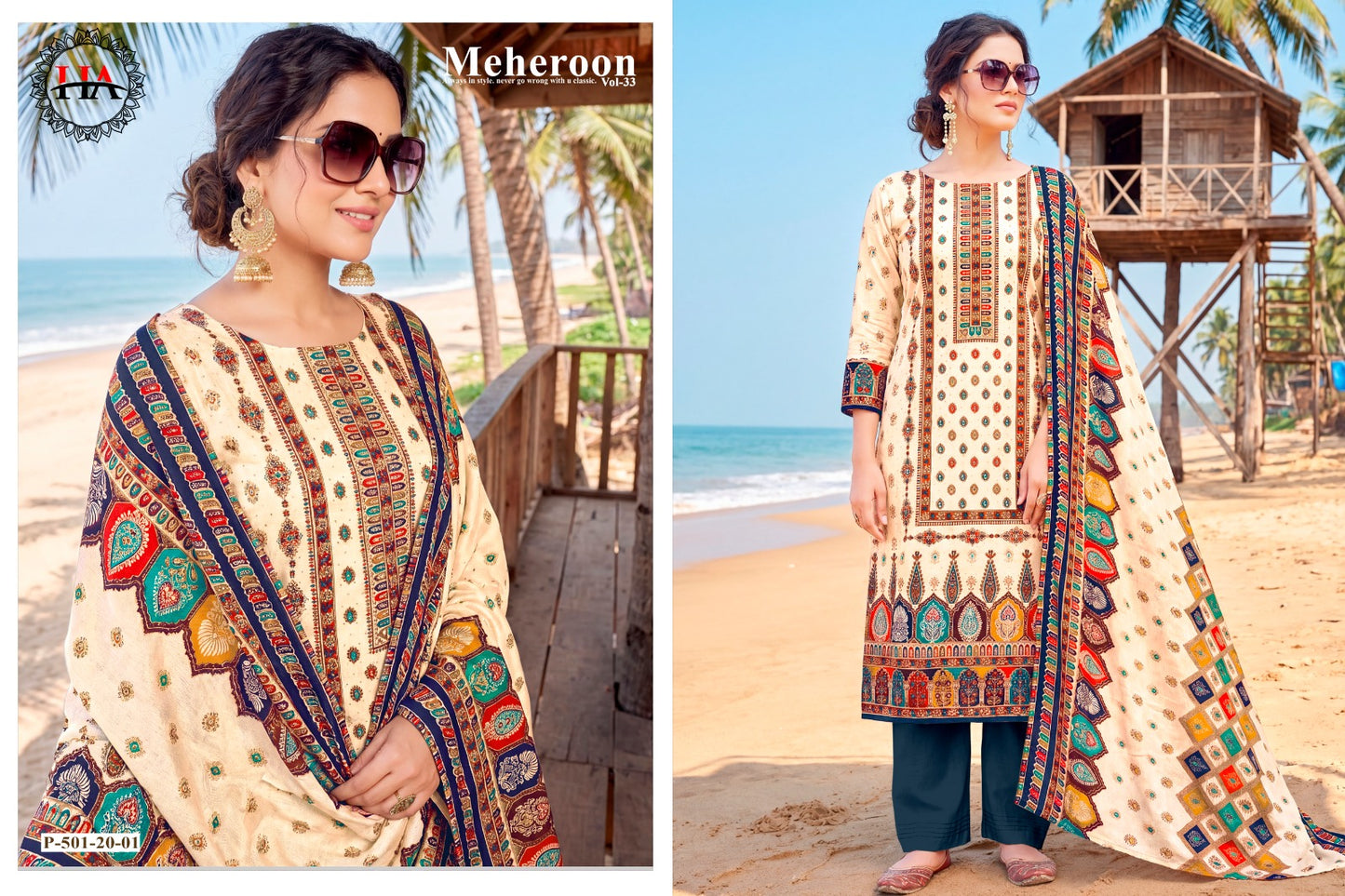 Meheroon Vol 33 Harshit Fashion Viscose Reyon Karachi Salwar Suits Wholesale Rate
