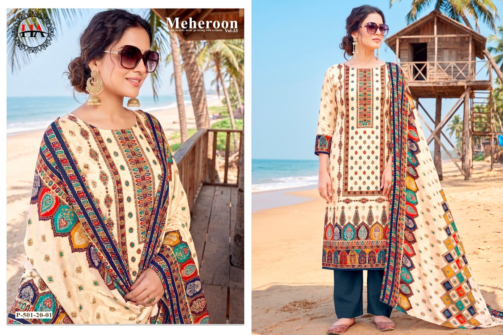 Meheroon Vol 33 Harshit Fashion Viscose Reyon Karachi Salwar Suits Wholesale Rate