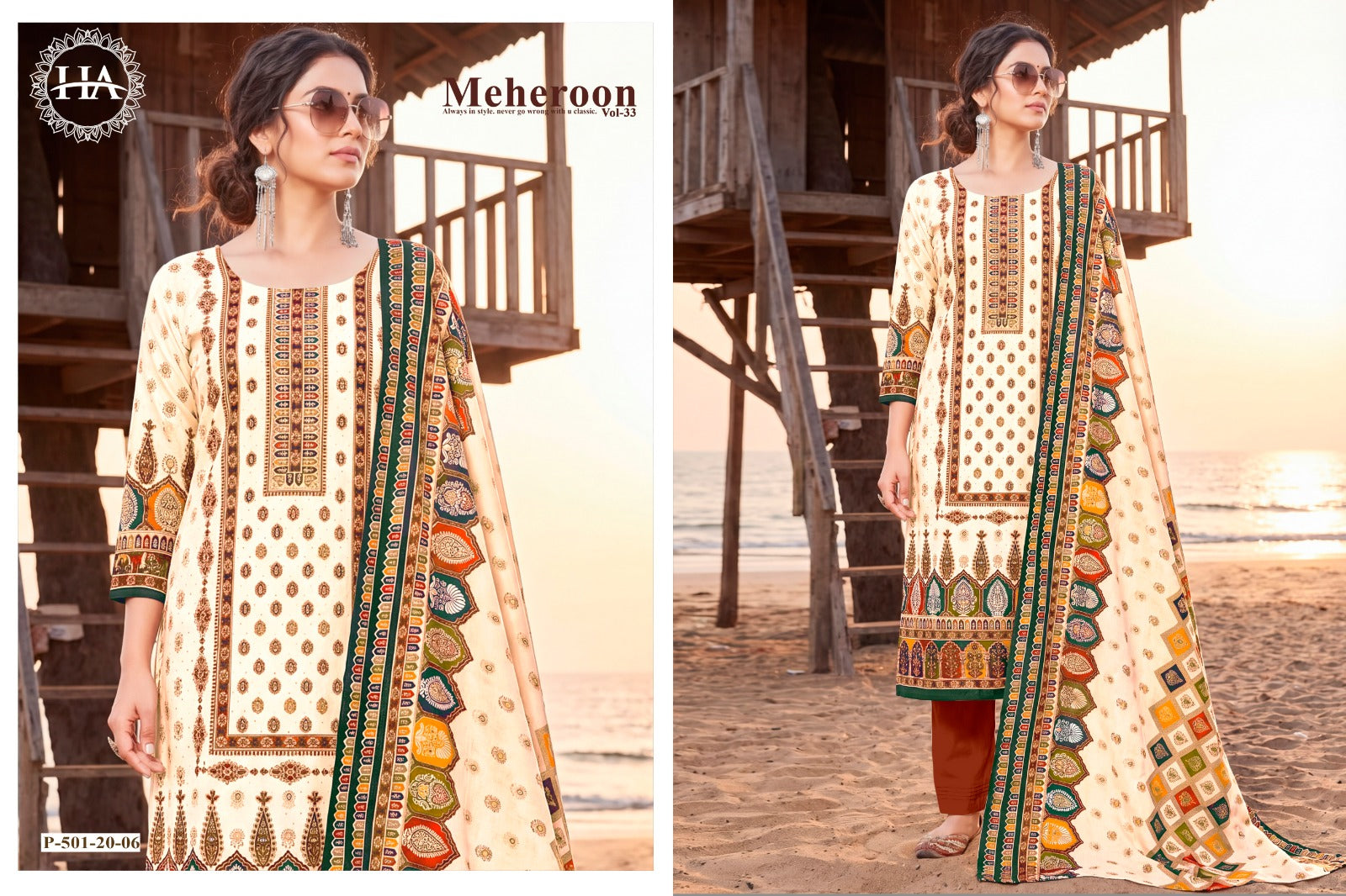 Meheroon Vol 33 Harshit Fashion Viscose Reyon Karachi Salwar Suits Wholesale Rate