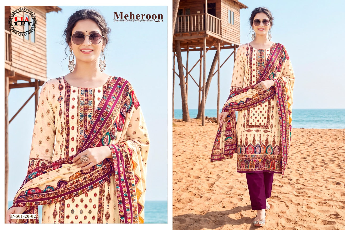 Meheroon Vol 33 Harshit Fashion Viscose Reyon Karachi Salwar Suits Wholesale Rate