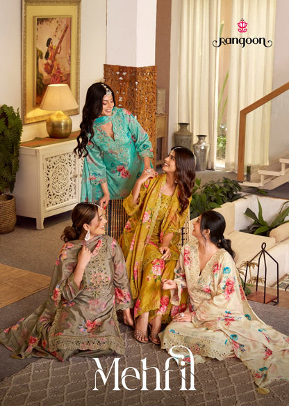 Mehfil Rangoon Chinnon Readymade Plazzo Style Suits Manufacturer India