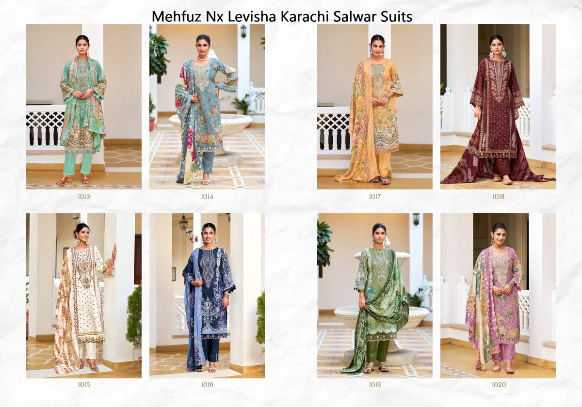 Mehfuz Nx Levisha Lawn Cotton Karachi Salwar Suits Wholesaler
