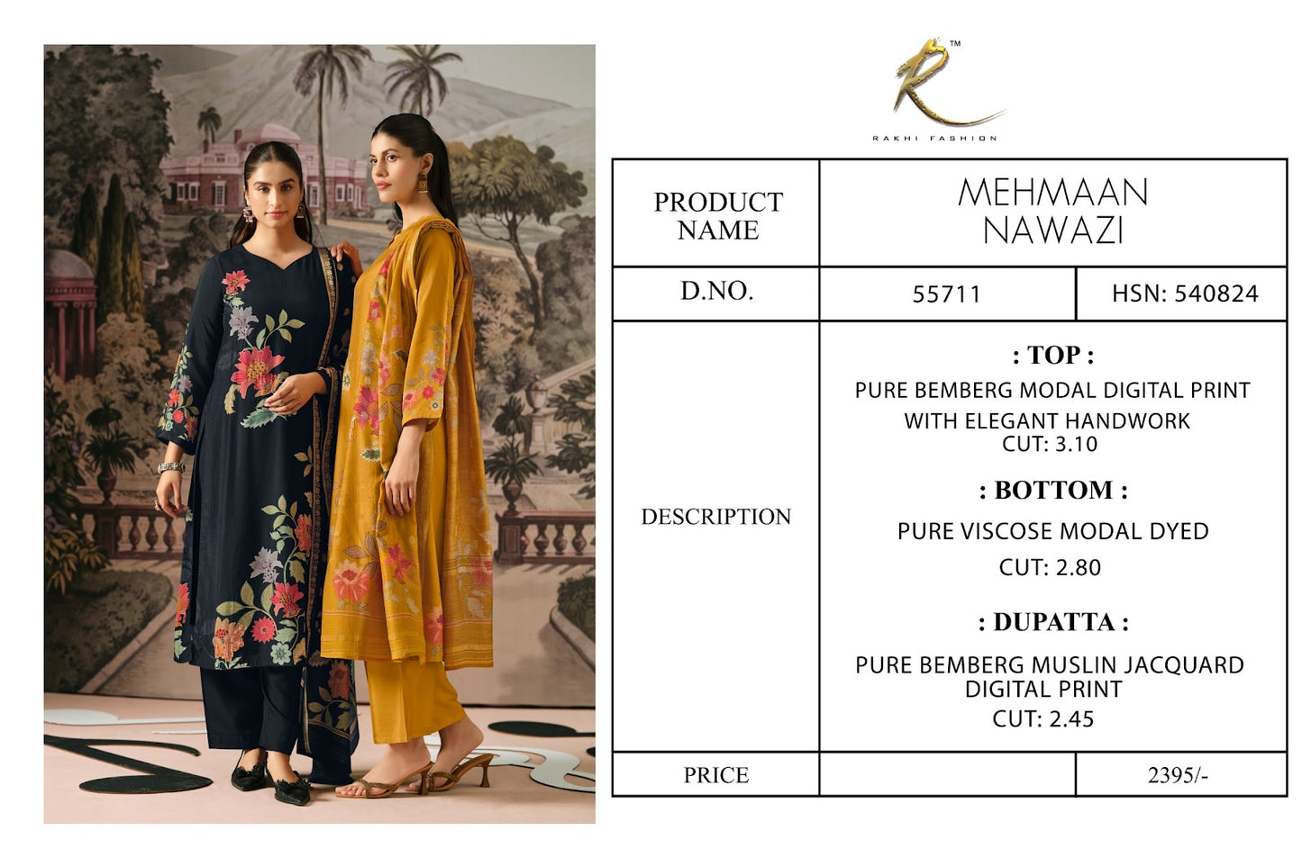 Mehmaan Nawazi Rakhi Fashion Bemberg Pant Style Suits Wholesaler