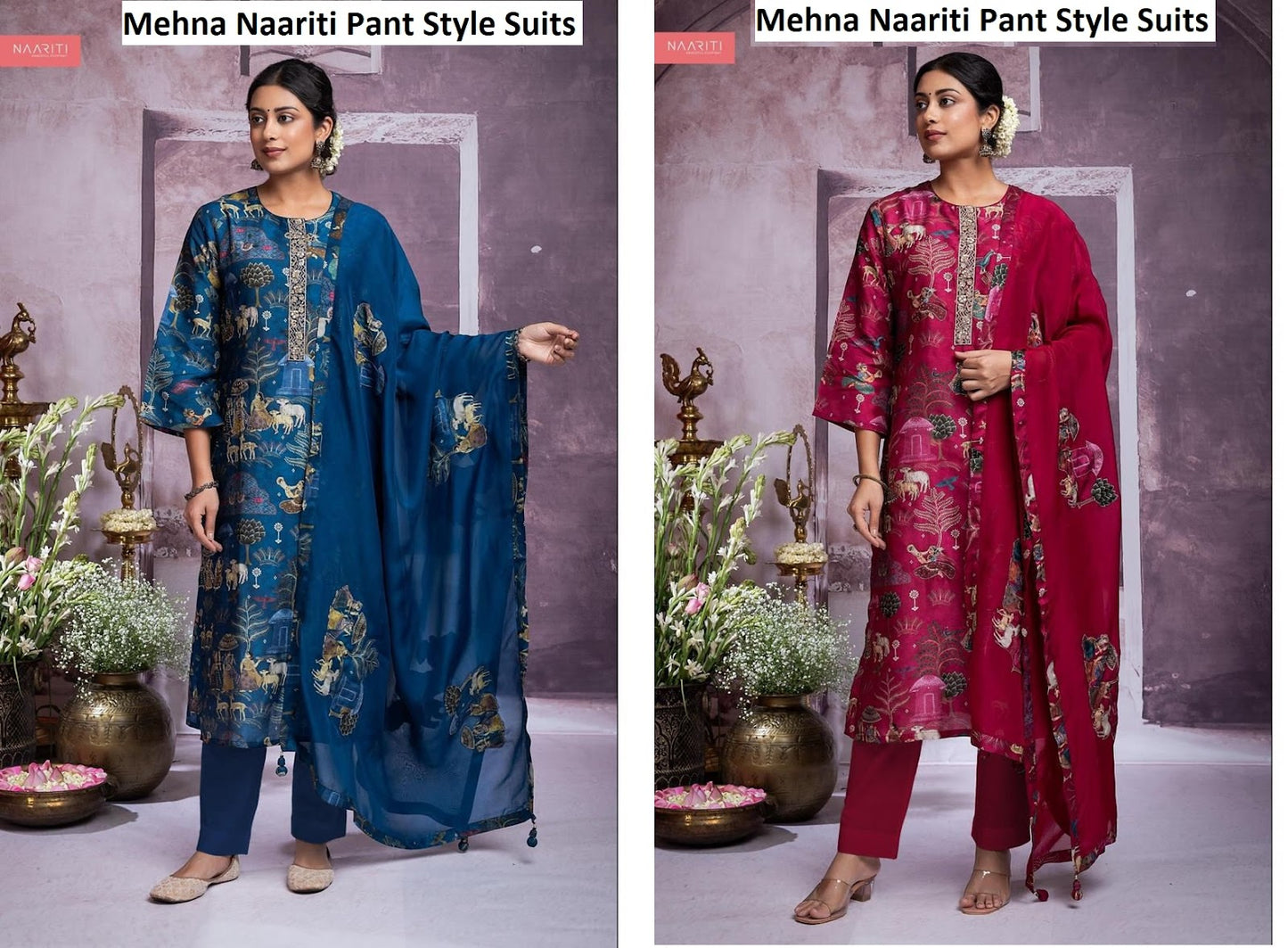 Mehna Naariti Silk Pant Style Suits Wholesaler