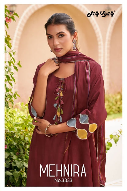 Mehnira 3333 Jay Vijay Natural Crape Plazzo Style Suits Exporter