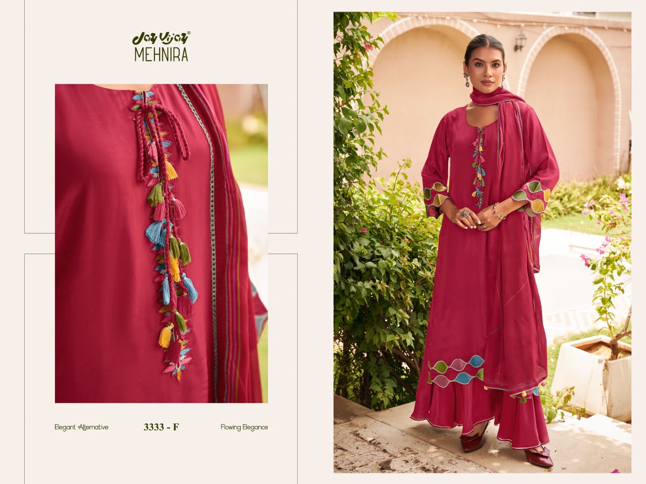 Mehnira 3333 Jay Vijay Natural Crape Plazzo Style Suits Exporter