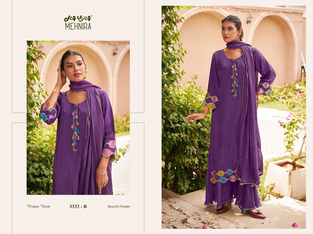 Mehnira 3333 Jay Vijay Natural Crape Plazzo Style Suits Exporter