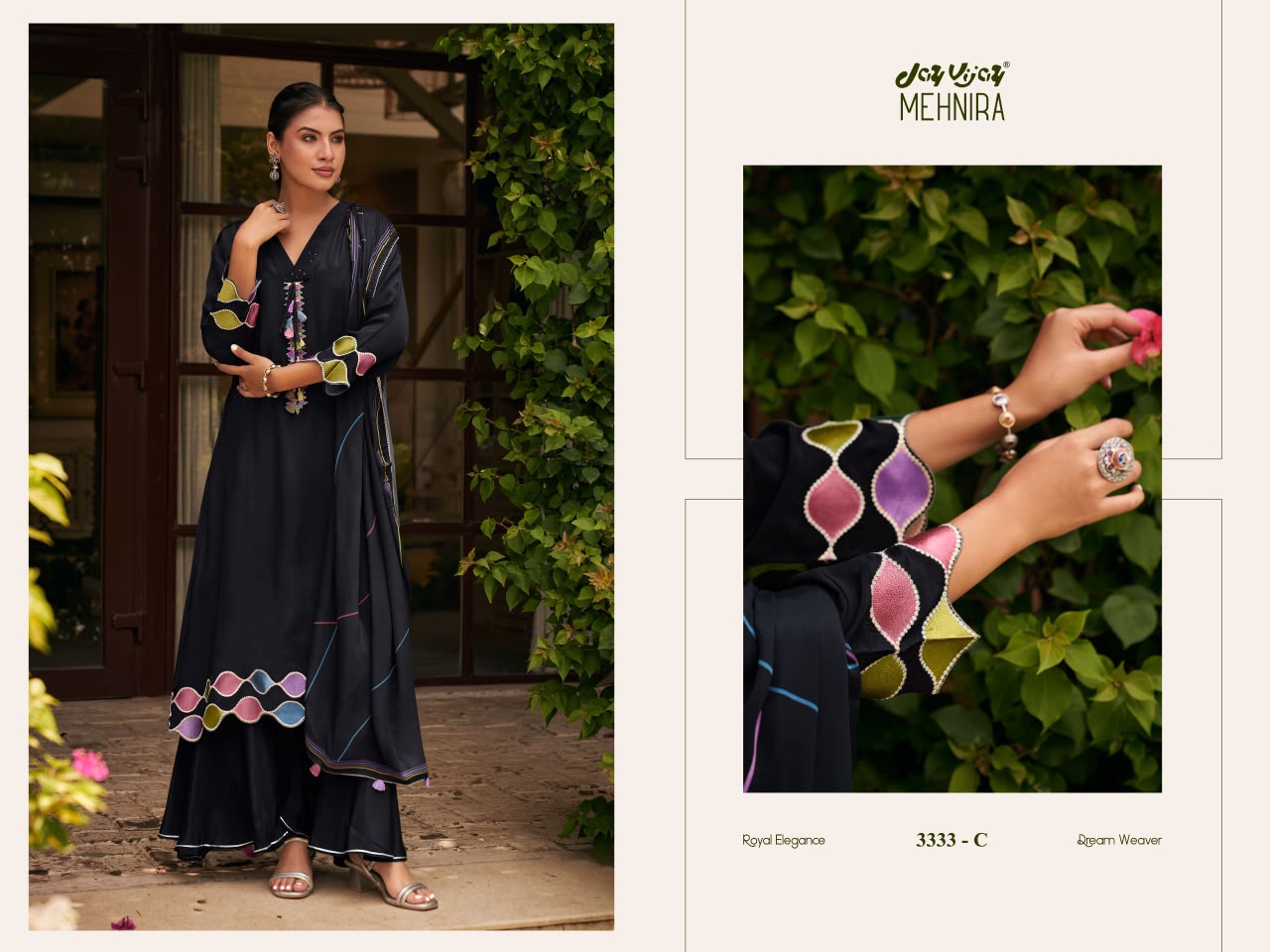 Mehnira 3333 Jay Vijay Natural Crape Plazzo Style Suits Exporter