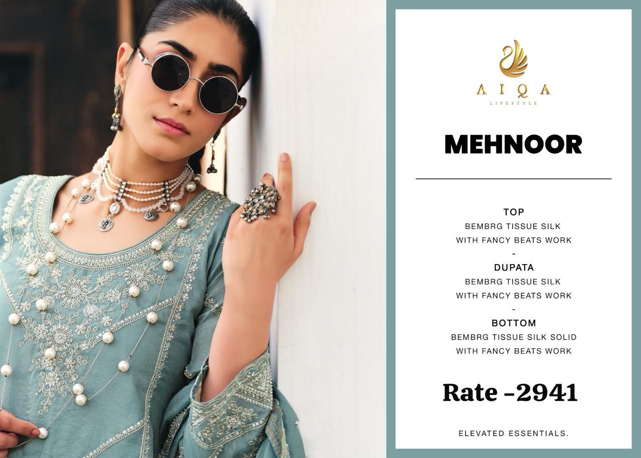 Mehnoor Aiqa Tissue Silk Pakistani Salwar Suits Supplier India