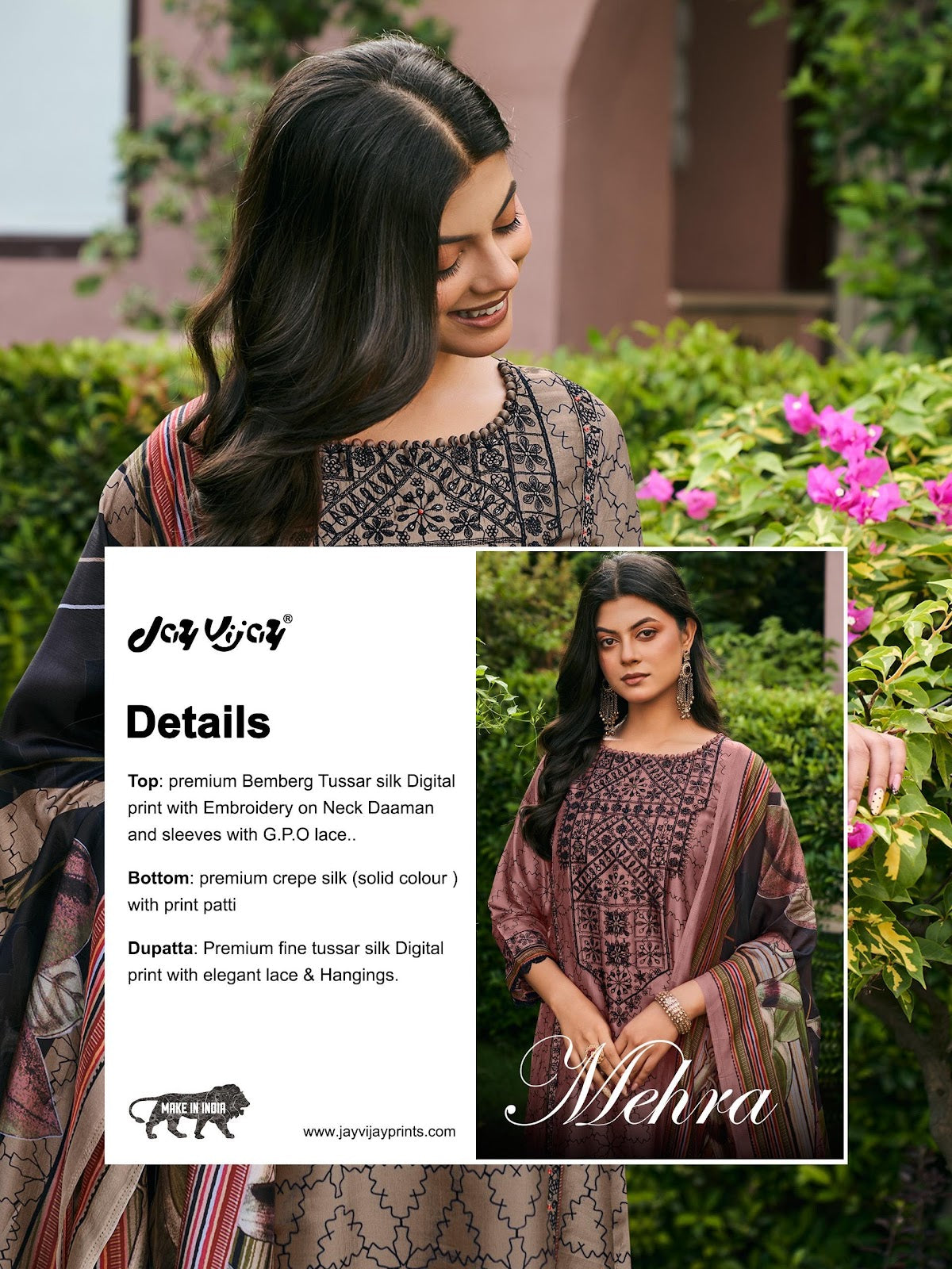Mehra 3339 Jay Vijay Bemberg Silk Plazzo Style Suits Wholesale Rate