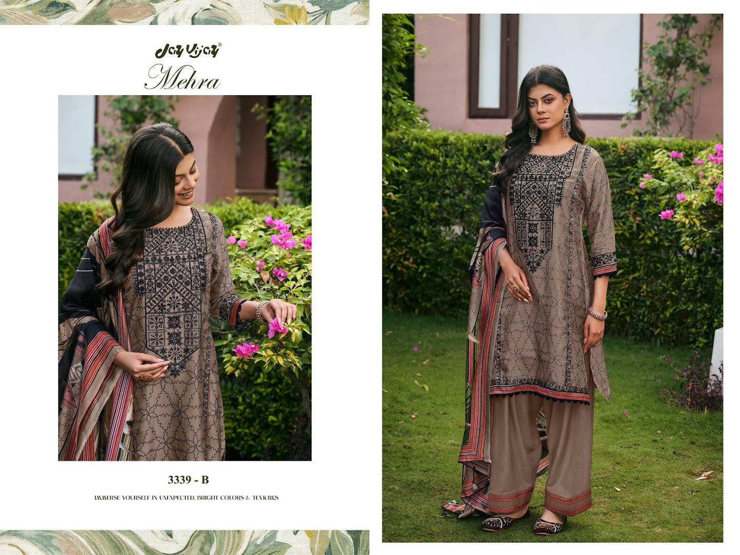 Mehra 3339 Jay Vijay Bemberg Silk Plazzo Style Suits Wholesale Rate