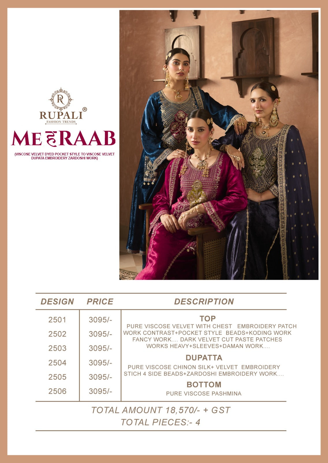 Mehraab Rupali Viscose Velvet Suits Wholesale Rate