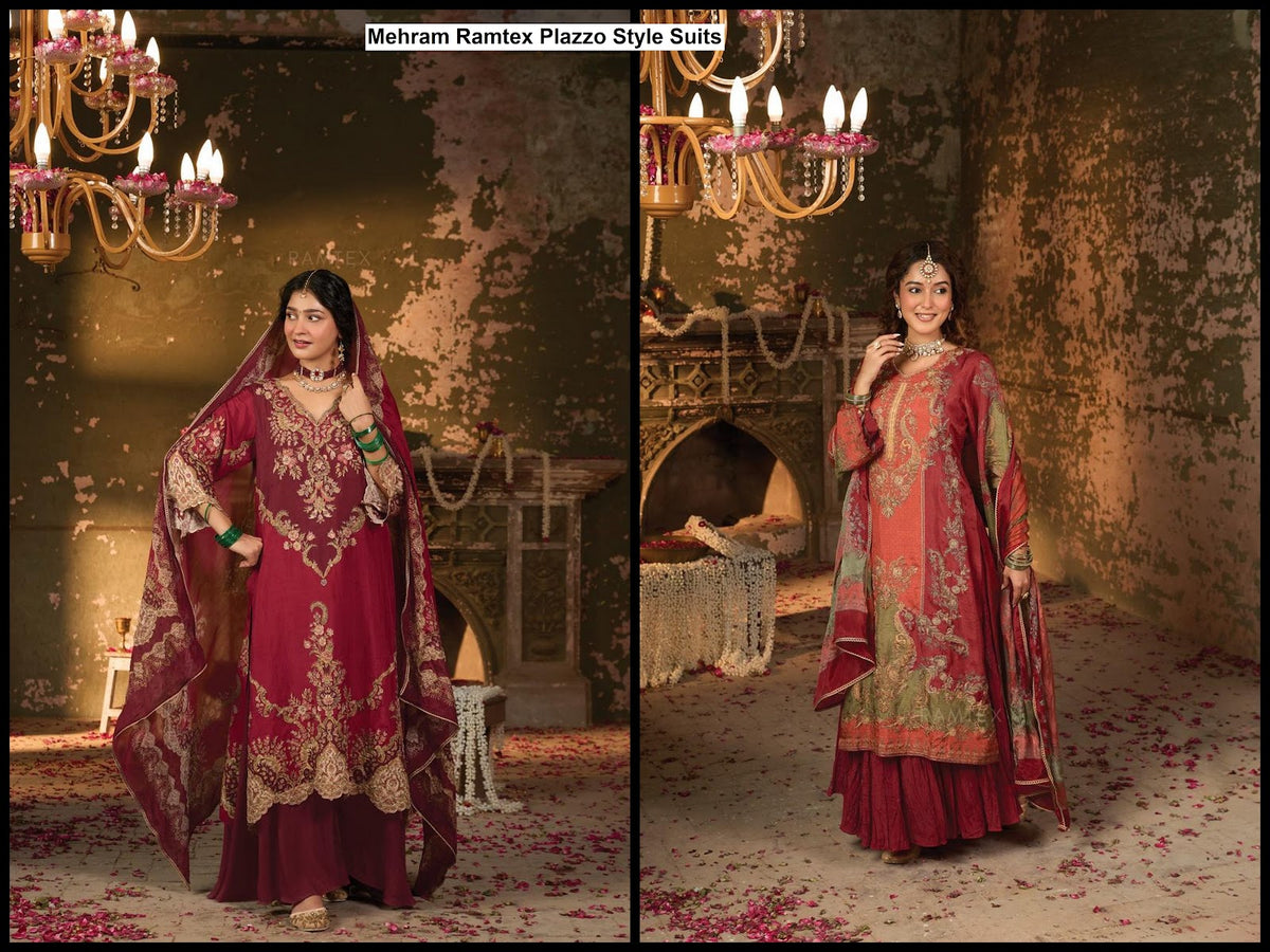Mehram Ramtex Tussar Silk Plazzo Style Suits Exporter Ahmedabad