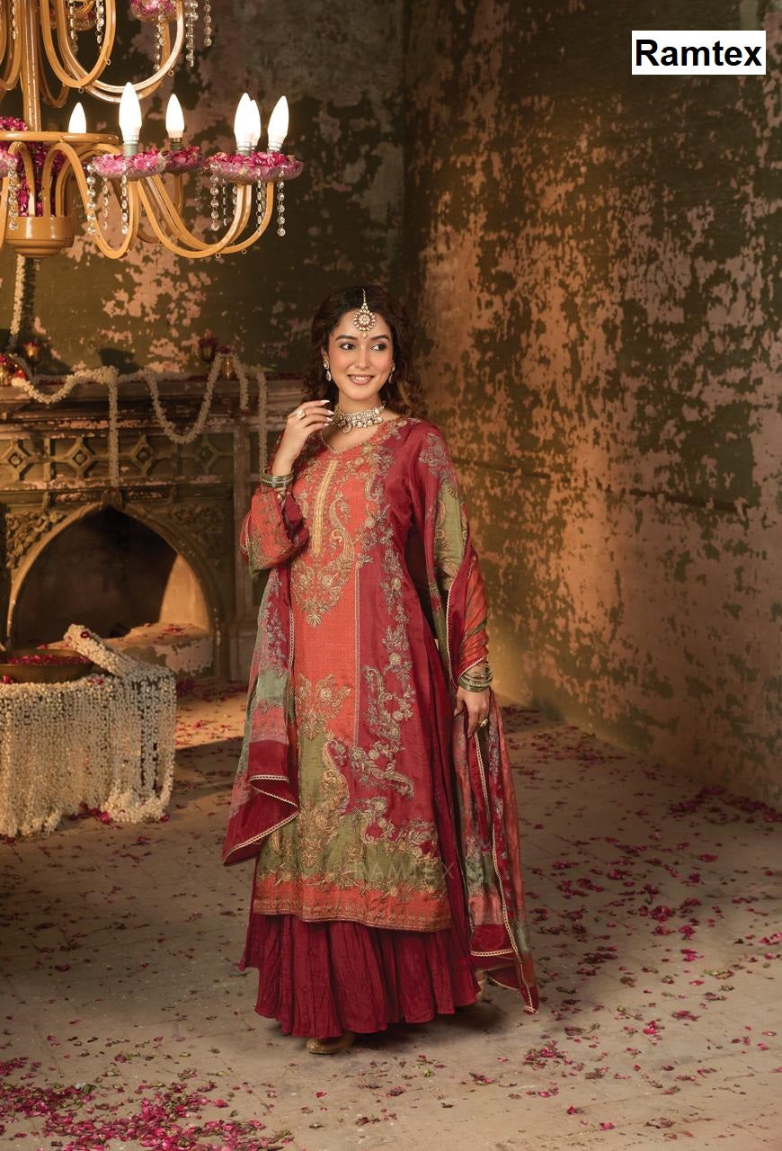 Mehram Ramtex Tussar Silk Plazzo Style Suits Exporter Ahmedabad