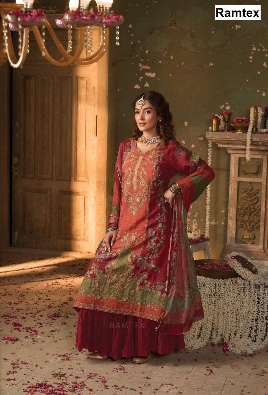 Mehram Ramtex Tussar Silk Plazzo Style Suits Exporter Ahmedabad