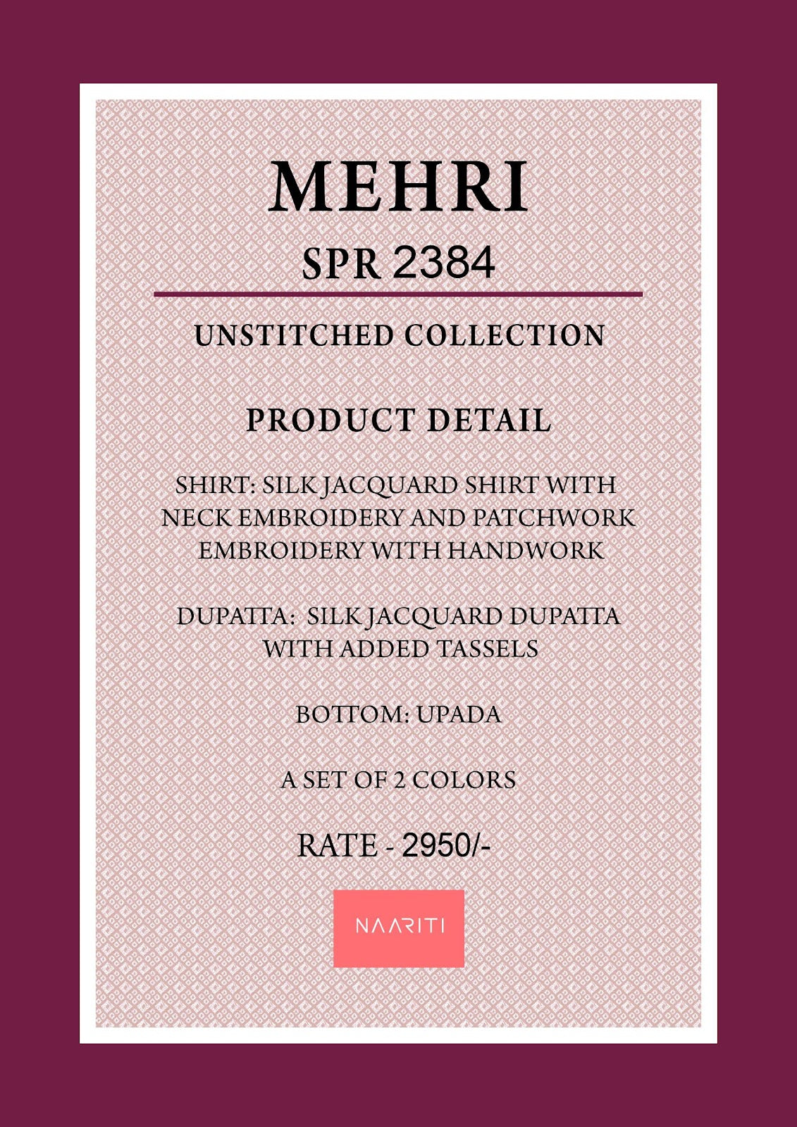 Mehri Naariti Jacquard Pant Style Suits Manufacturer Ahmedabad