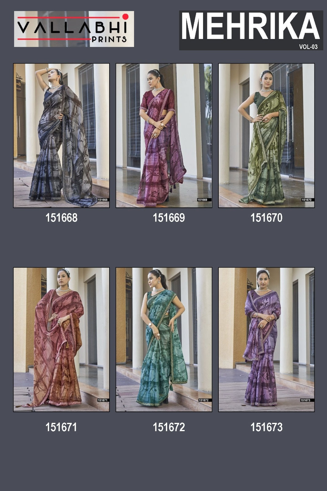 Mehrika Vol 3 Vallabhi Prints Chiffon Sarees Supplier Ahmedabad