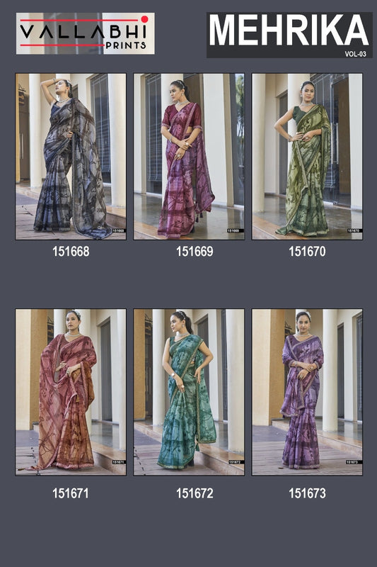 Mehrika Vol 3 Vallabhi Prints Chiffon Sarees Supplier Ahmedabad