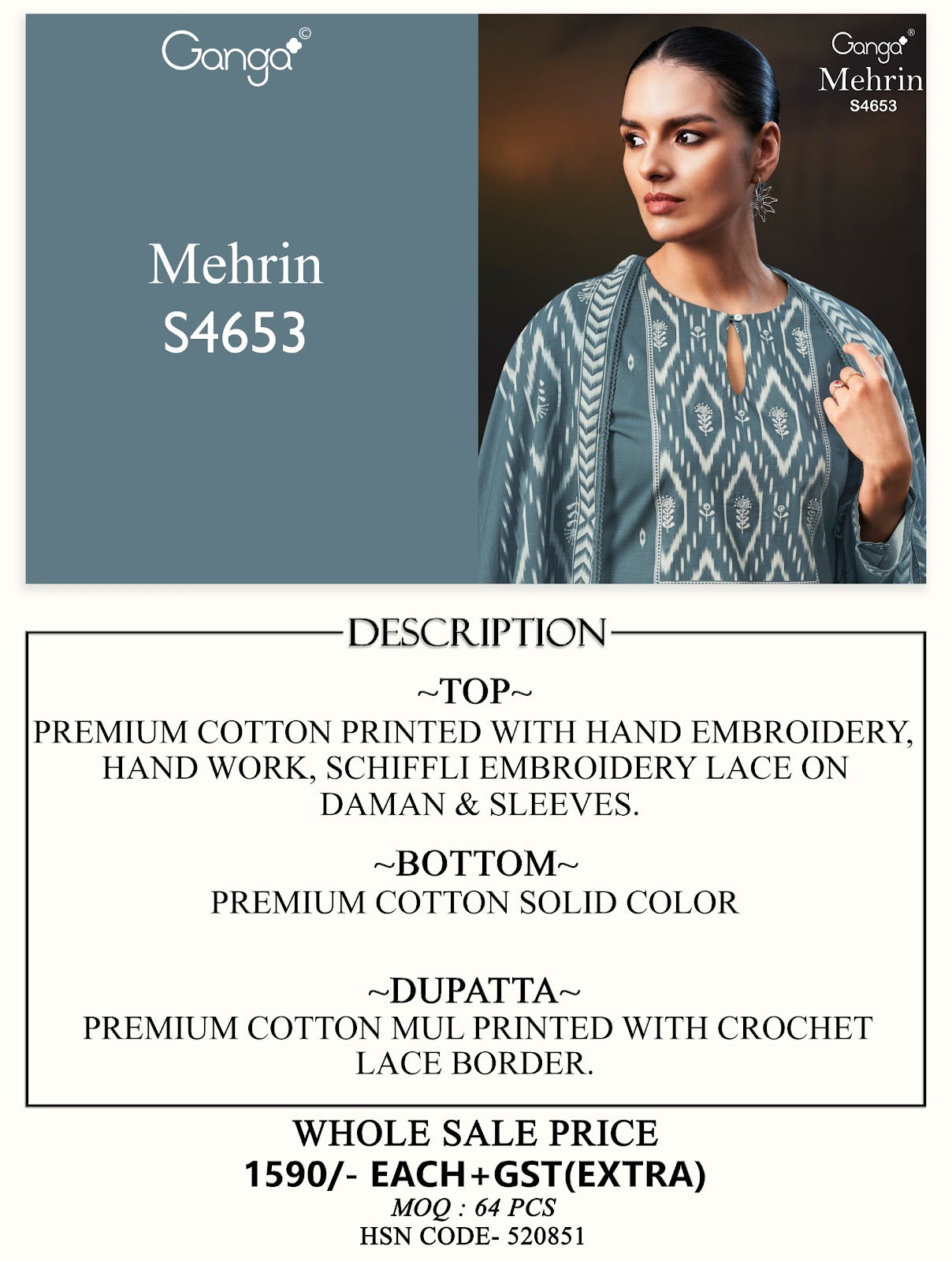 Mehrin 4653 Ganga Cotton Pant Style Suits Manufacturer