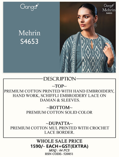 Mehrin 4653 Ganga Cotton Pant Style Suits Manufacturer