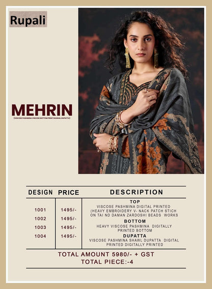Mehrin Rupali Viscose Pashmina Suits Wholesaler