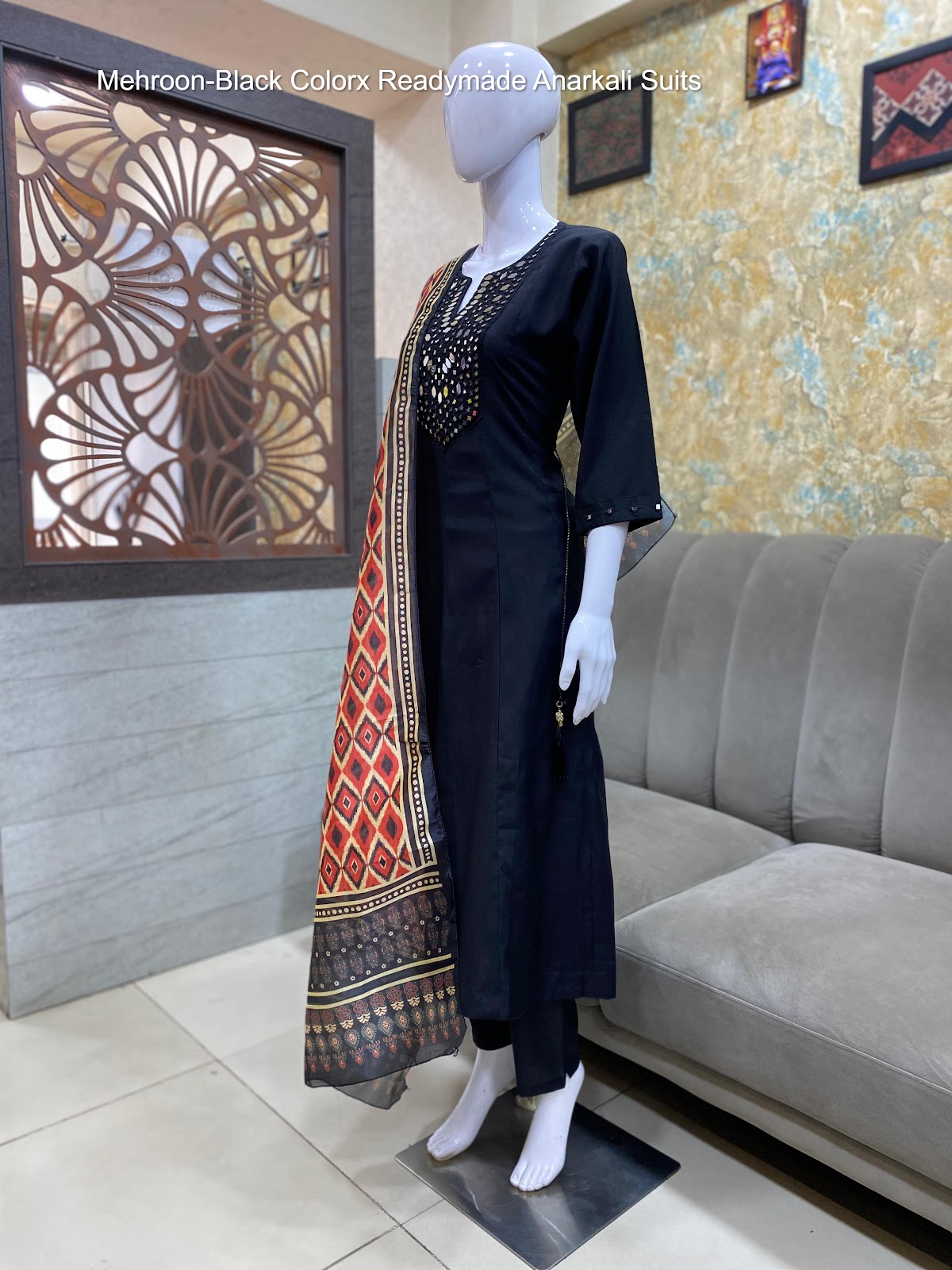 Mehroon-Black Colorx Roman Silk Readymade Anarkali Suits Wholesaler Ahmedabad