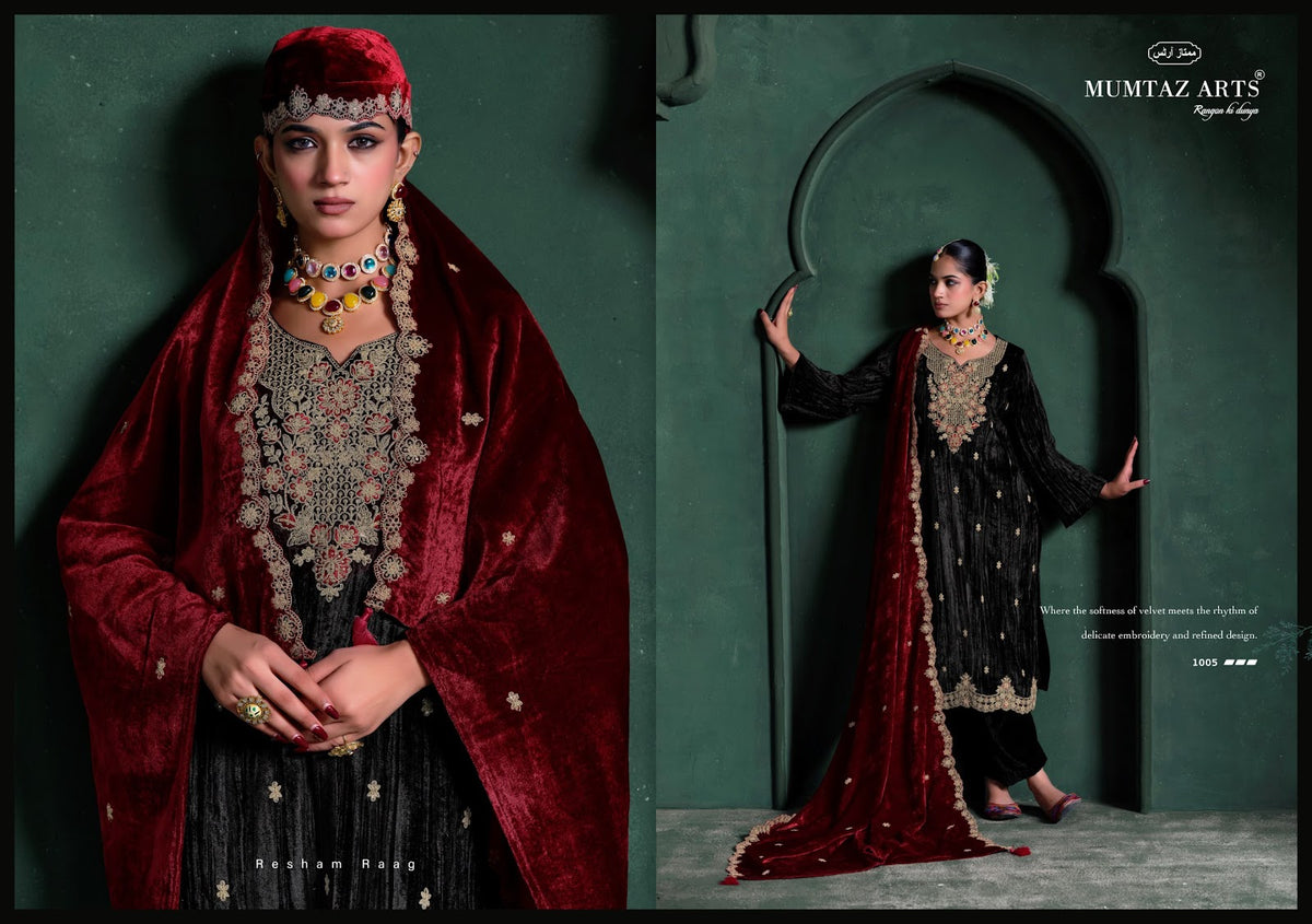 Mehroon Mumtaz Arts Crush Velvet Suits Wholesaler Ahmedabad