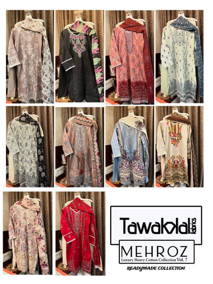 Mehroz Luxury Cotton Collection Vol 7 Tawakkal Fabrics Karachi Readymade Suits Manufacturer India
