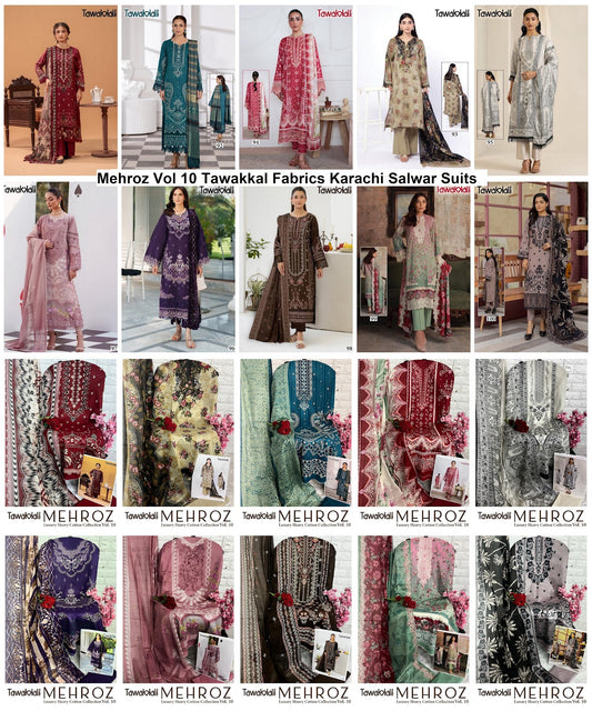 Mehroz Vol 10 Tawakkal Fabrics Mix Cotton Karachi Salwar Suits Wholesale