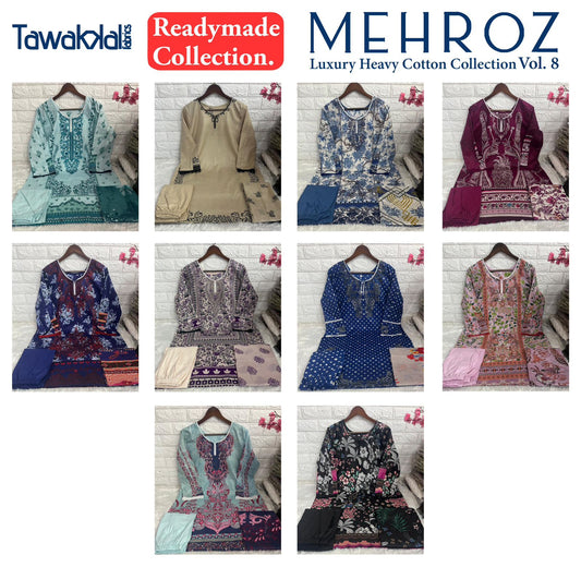 Mehroz Vol 8 Luxury Heavy Cotton Collection Tawakkal Fabrics Karachi Readymade Suits Wholesale Price