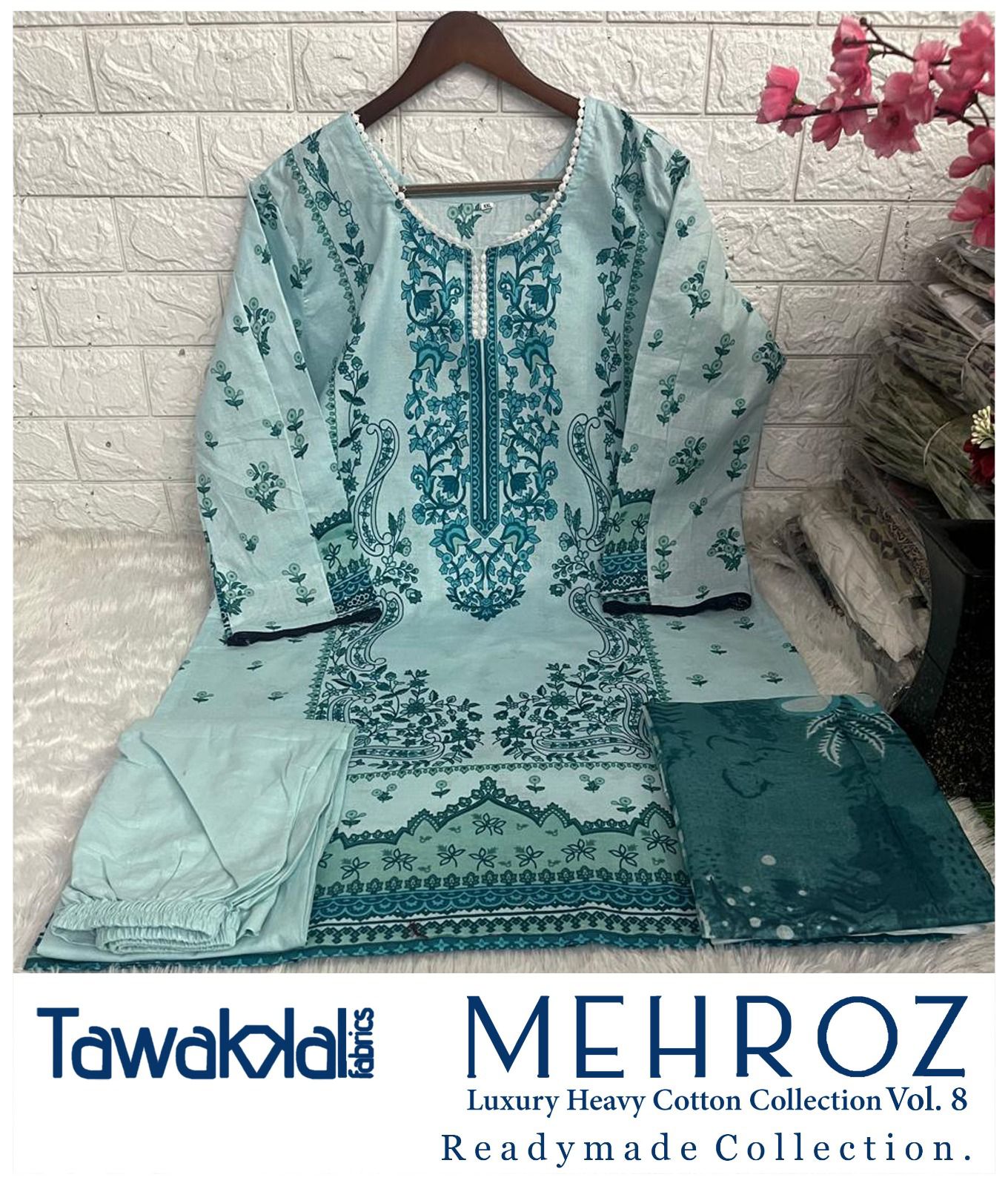 Mehroz Vol 8 Luxury Heavy Cotton Collection Tawakkal Fabrics Karachi Readymade Suits Wholesale Price