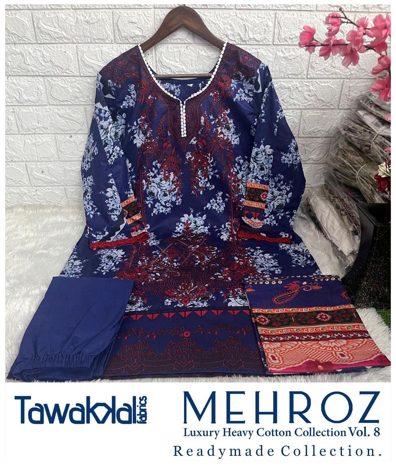 Mehroz Vol 8 Luxury Heavy Cotton Collection Tawakkal Fabrics Karachi Readymade Suits Wholesale Price
