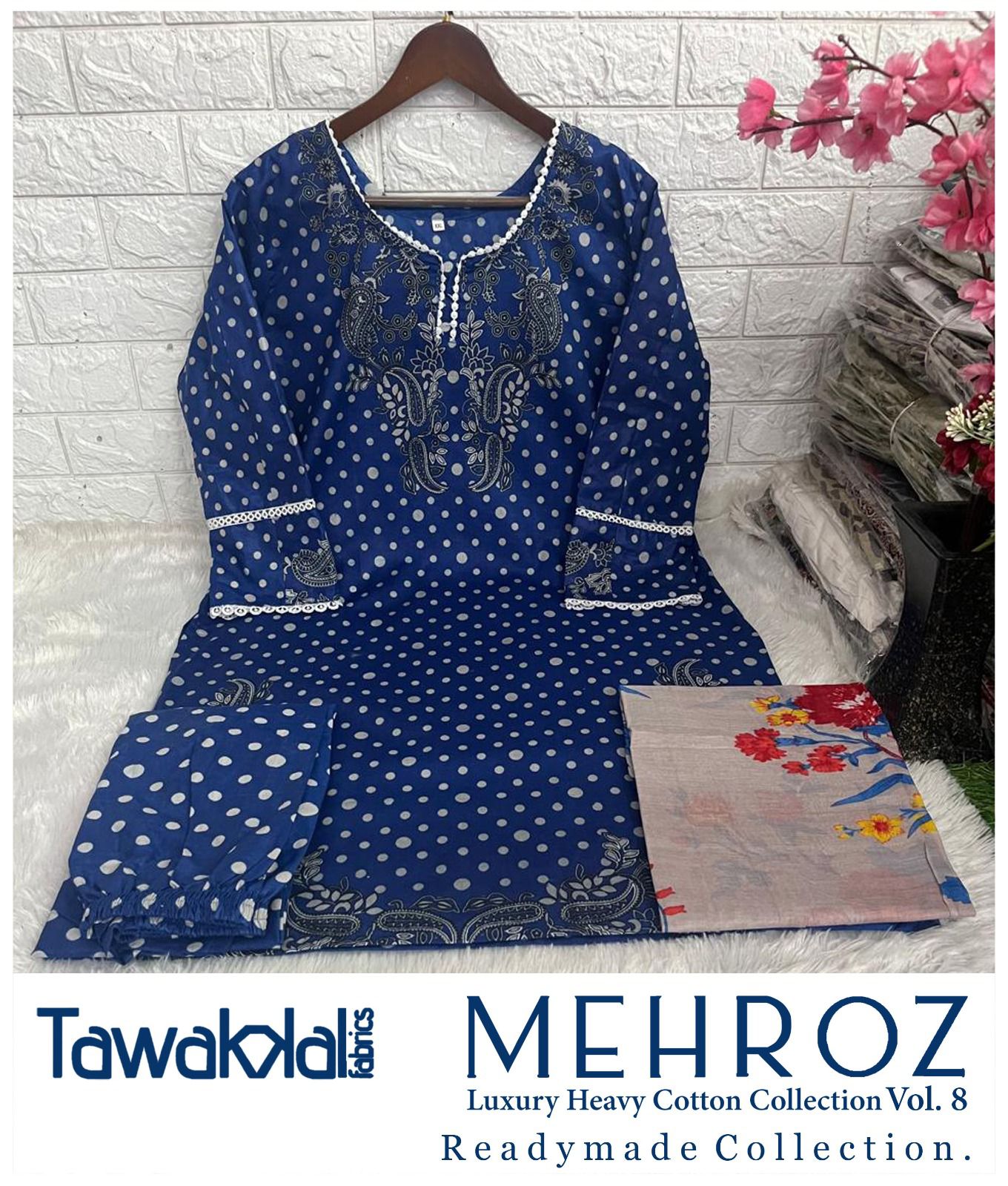Mehroz Vol 8 Luxury Heavy Cotton Collection Tawakkal Fabrics Karachi Readymade Suits Wholesale Price