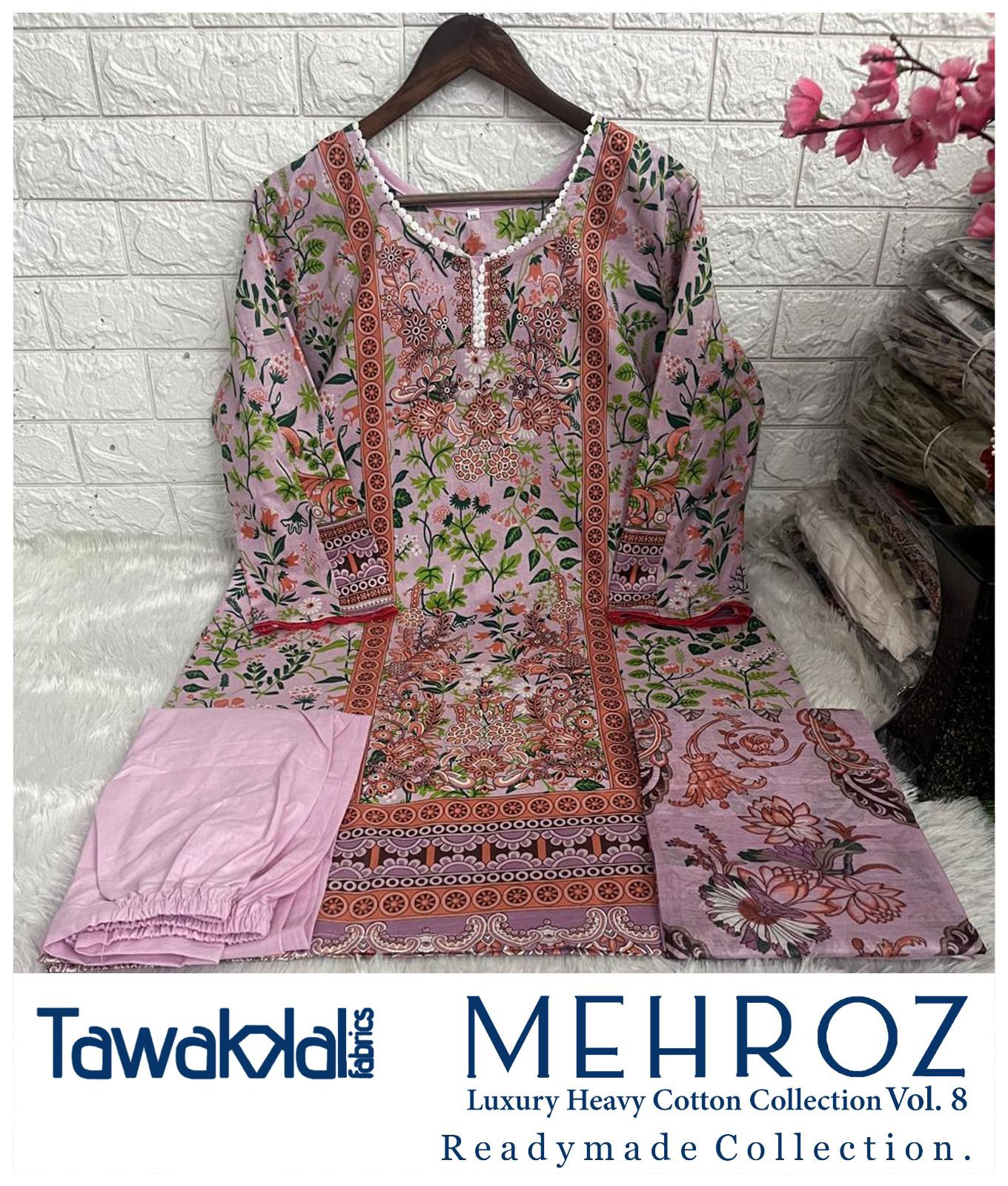 Mehroz Vol 8 Luxury Heavy Cotton Collection Tawakkal Fabrics Karachi Readymade Suits Wholesale Price