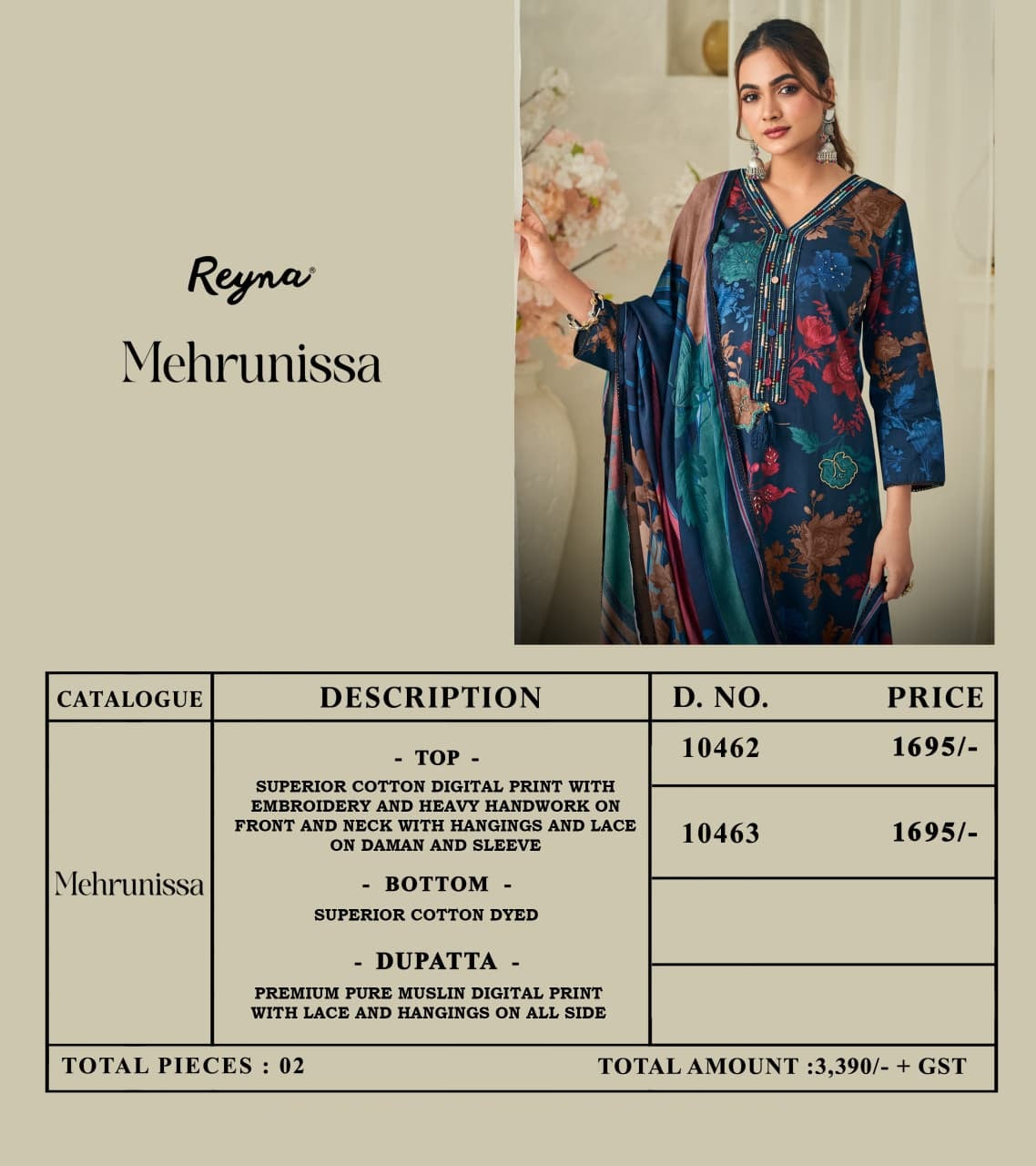 Mehrunissa Cotton Reyna Pant Style Suits Exporter
