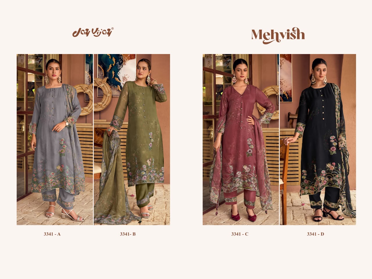 Mehvish 3341 Jay Vijay Organza Twill Pant Style Suits Supplier Gujarat