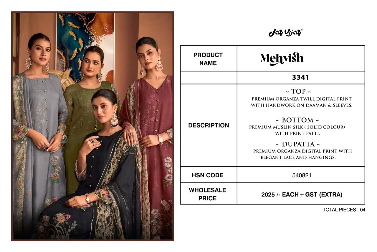 Mehvish 3341 Jay Vijay Organza Twill Pant Style Suits Supplier Gujarat