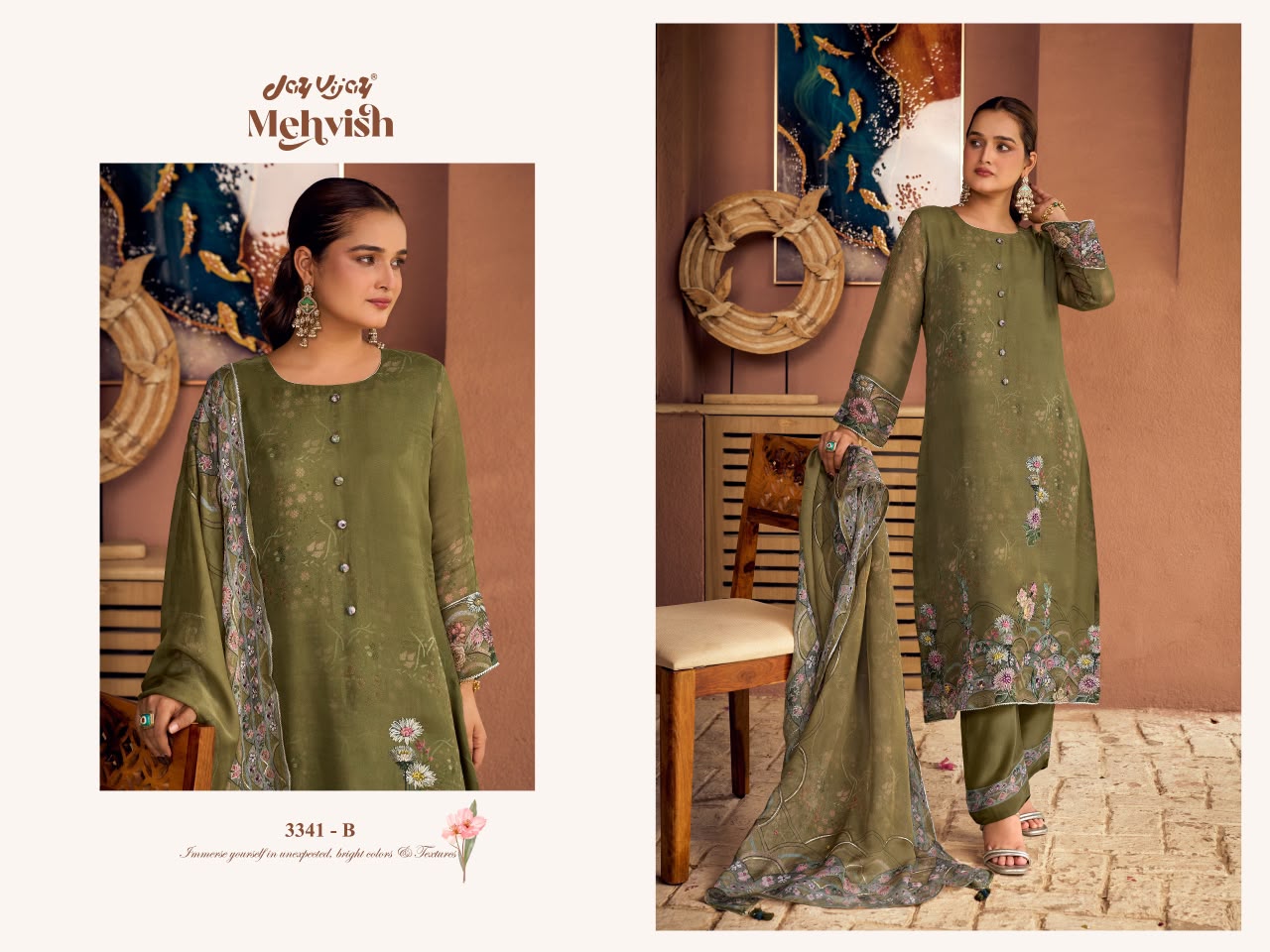 Mehvish 3341 Jay Vijay Organza Twill Pant Style Suits Supplier Gujarat