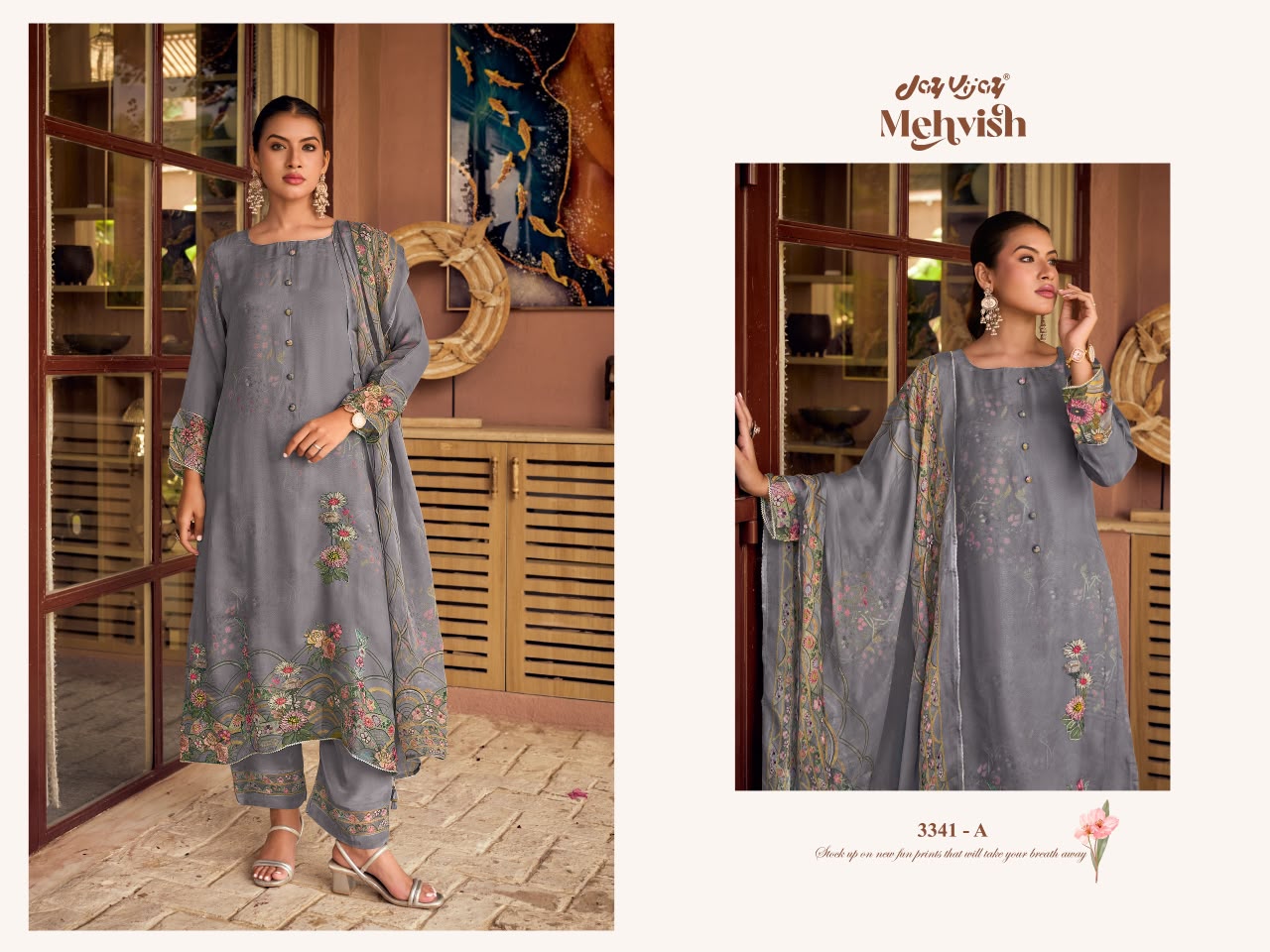 Mehvish 3341 Jay Vijay Organza Twill Pant Style Suits Supplier Gujarat