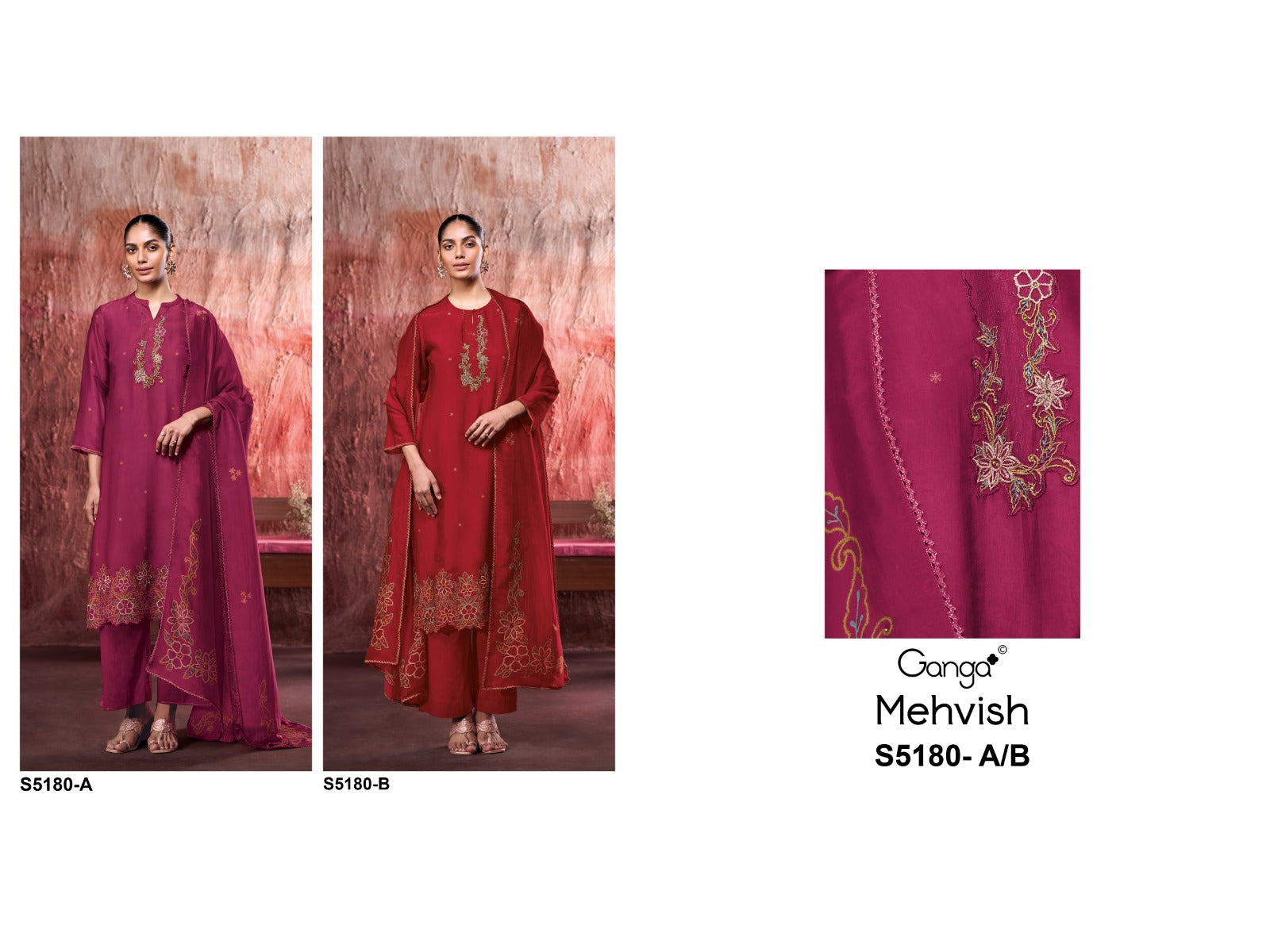 Mehvish S5180 Ganga Bemberg Silk Pant Style Suits Wholesaler Ahmedabad