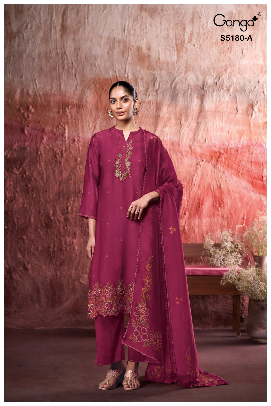 Mehvish S5180 Ganga Bemberg Silk Pant Style Suits Wholesaler Ahmedabad