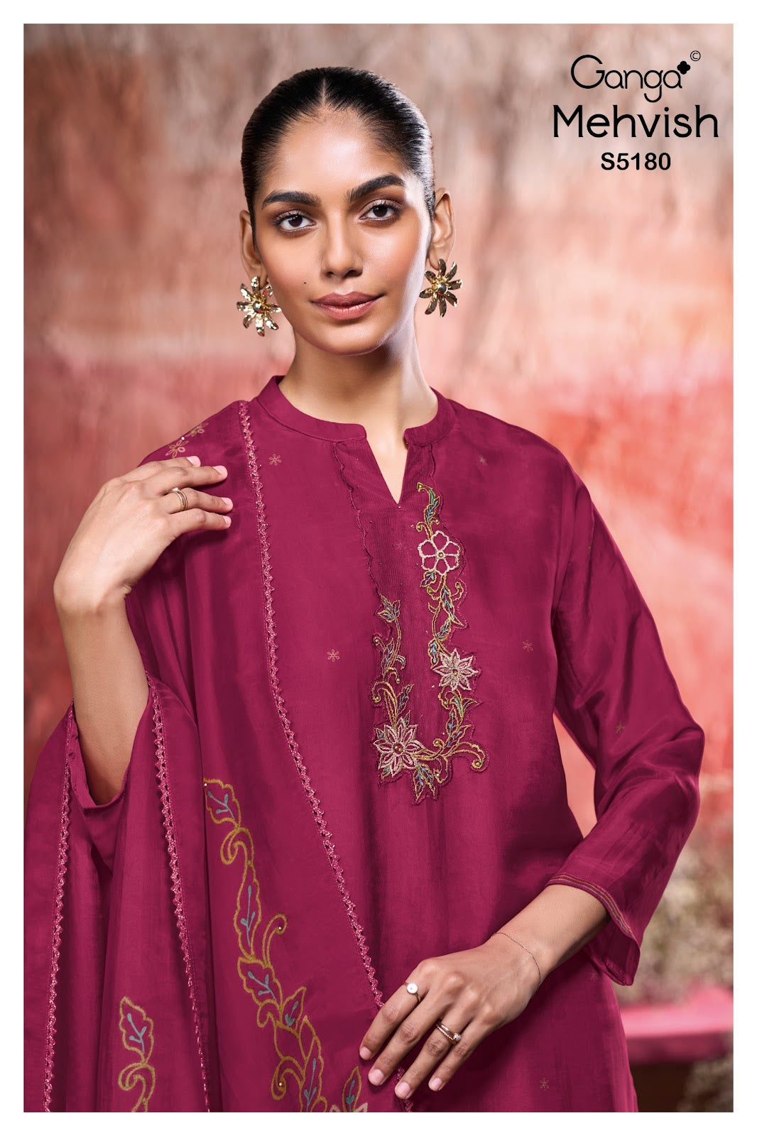 Mehvish S5180 Ganga Bemberg Silk Pant Style Suits Wholesaler Ahmedabad