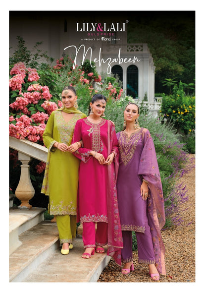 Mehzabeen Lily Lali Gaji Silk Readymade Pant Style Suits Manufacturer Ahmedabad