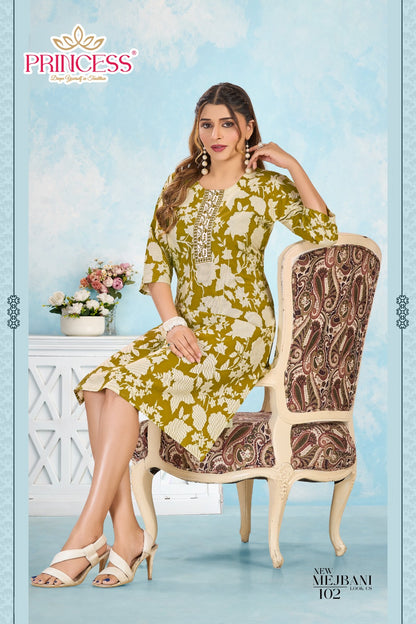 Mejbani Princess Creation Reyon Knee Length Kurtis Supplier