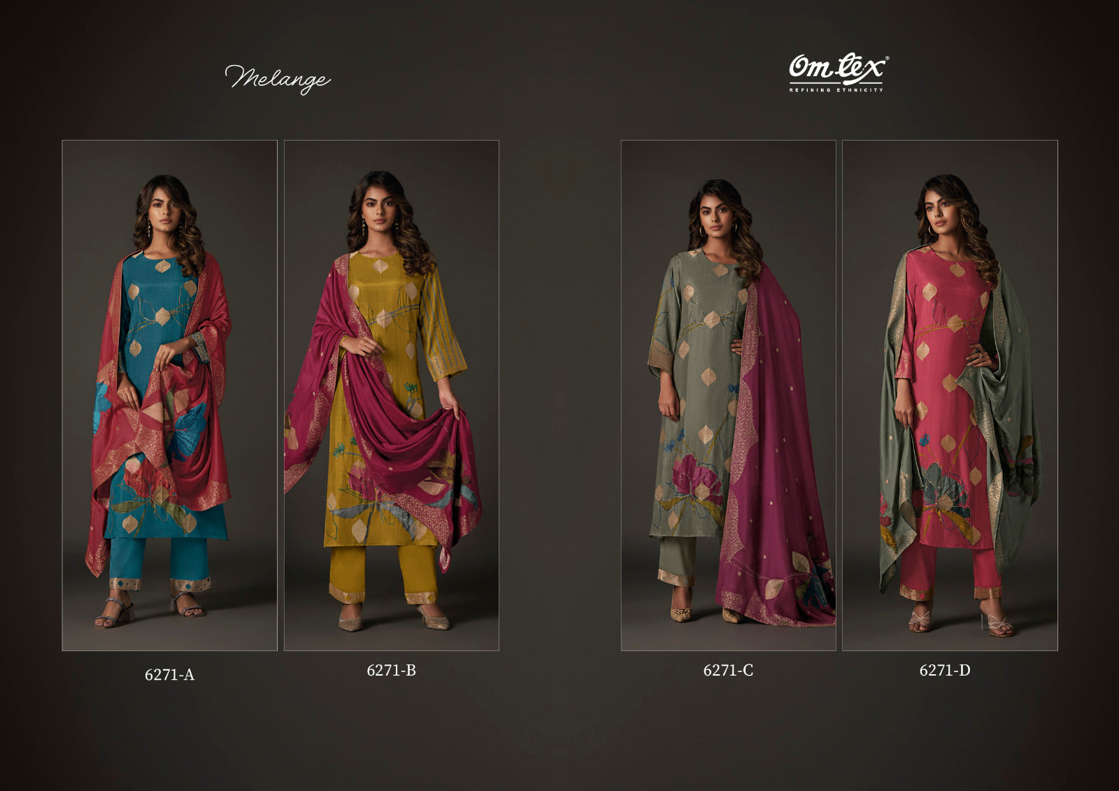 Melange 6271 Omtex Muslin Jacquard Pant Style Suits Wholesaler