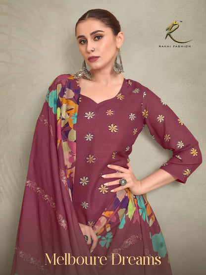 Melboure Dreams 73483 Rakhi Fashion Bemberg Pant Style Suits Supplier Ahmedabad