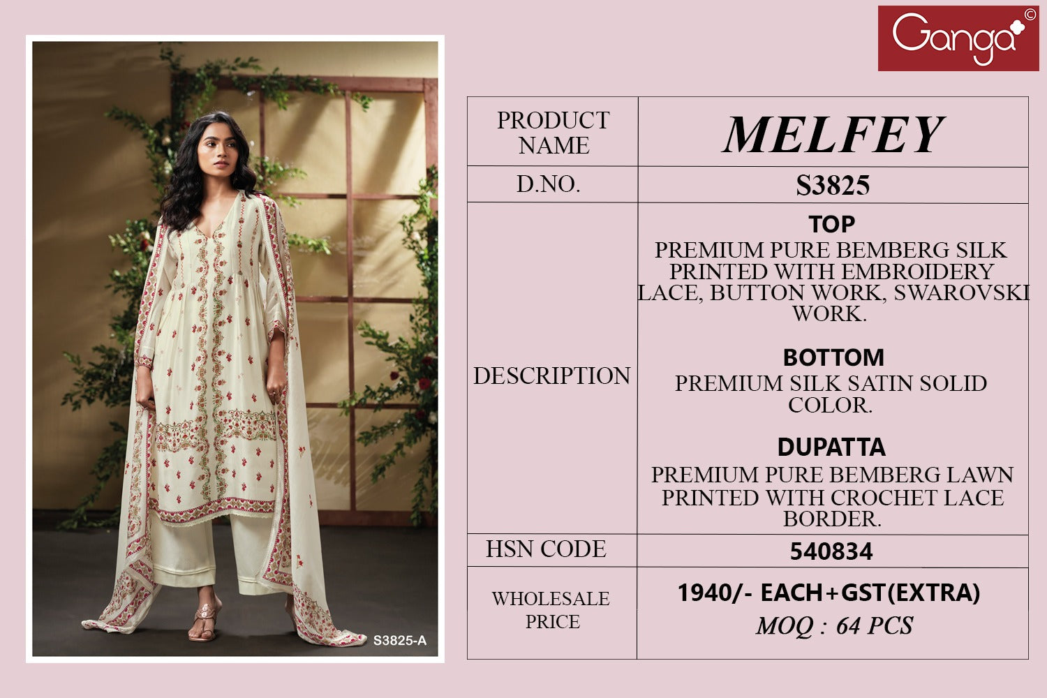 Melfey 3825 Ganga Premium Bemberg Plazzo Style Suits Wholesale Rate