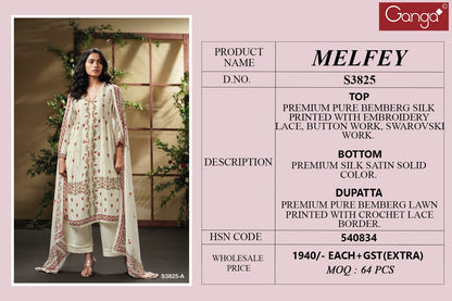 Melfey 3825 Ganga Premium Bemberg Plazzo Style Suits Wholesale Rate